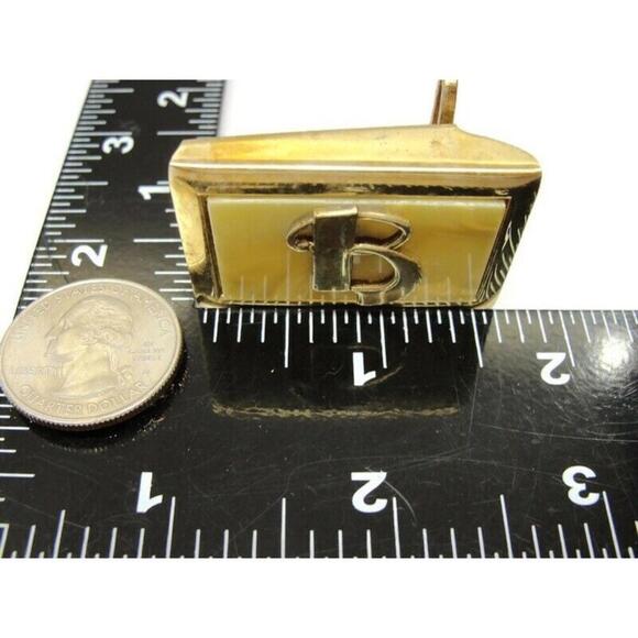 "B" Initial Signed Pioneer Vintage Belt Buckle Gold Tone MOP Small 1"x2" - Picture 9 of 10